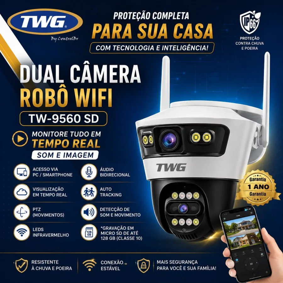 Câmera IP Wi-Fi Robô Dual Lente TWG TW-9560 SD Full HD 1080P